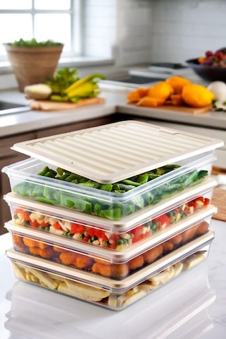Mikrodalga Ve Derin Dondurucuya Uygun Freshbox Saklama Kabı 4'lü Set Krem Şeffaf