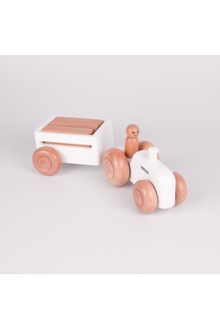 Ahşap Retro Traktör Beyaz