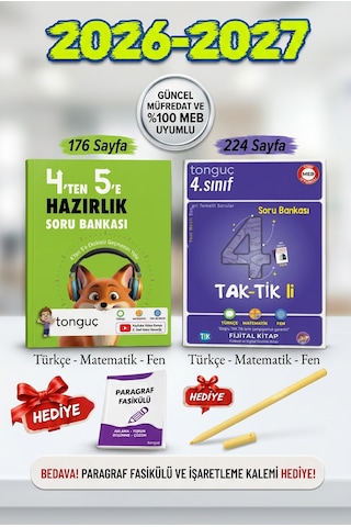Tonguç 4 Ten 5 E Hazırlık Kitabı + 4. Sınıf Taktikli Soru Bankası Türkçe Matematik Fen Derslerini İçerir