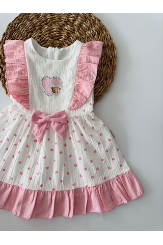 Miniğimin Cicileri Ayıcıklı Fırfırlı Kız Çocuk Elbise - Pembe Pembe