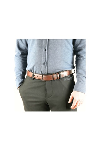 Hakiki Deri Erkek Kemerengi 3,5cm Dikişli Kahve Klasik Kemer Kahverengi