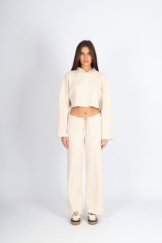 Soft&Basic Kadın Eşofman Takımı Kapüşonlu Sweatshirt Ve Geniş Paça Bej Pantolon Eşofman Bej