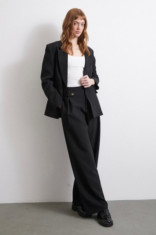 Never More Bel Detaylı Wide Leg Pantolon Siyah Siyah