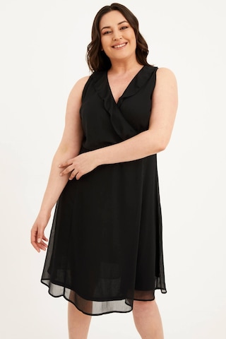 Çapraz Biyeli Astarlı Şifon Elbise-1576 Siyah