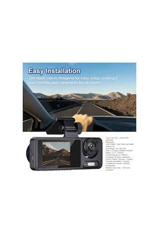Lemestar Üç Kameralı Araba Sürücü Kaydedici - Ön+iç+arka Eşzamanlı Kayıt, 1080p Hd Gece Görüşü, Wıfı Olmadan, 140 +90 +90 Görüş Açısı
