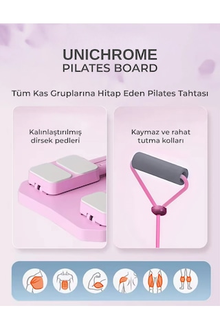 Pilates Aleti Zamanlayıcılı, Direnç Bantlı Çok Amaçlı Egzersiz Tahtası Telefon Tutacaklı Açık Pembe