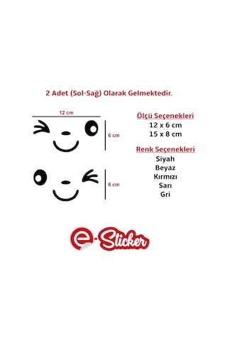 2 Adet Yan Ayna Gülen Yüz Oto Sticker Araba Sticker