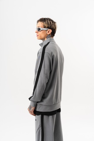 Respire Erkek Pis Dikiş Detaylı Yarım Fermuarlı Diagonel Sweatshirt Gri