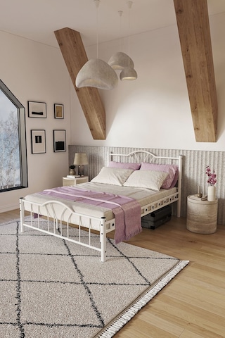 Argimo Bella Çift Kişilik Ferforje Metal Karyola Beyaz 180 x 200