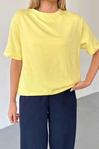 Giysa Kadın Bisiklet Yaka Regular Fit Basic T-shirt Sarı - Ms0001353 Sarı
