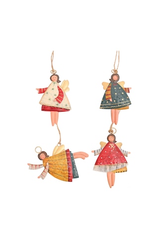 Teltree Noel Dekorasyonu: El Yapımı Demir İşlemeli Boyalı Melek Kız Askısı - Ağaç Süs Takımı Ve Aksesuarı