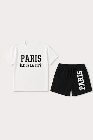 Laciel Prs Laciel Paris Erkek Çocuk Paris Baskılı Beyaz Tişört Siyah Şort Oversize 2'li Takım