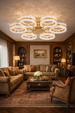 Alya 6lı Gold Plafonyer 3 Renk Led Secenekli Salon Oturma Odası Ledli Avize Altın - Gold