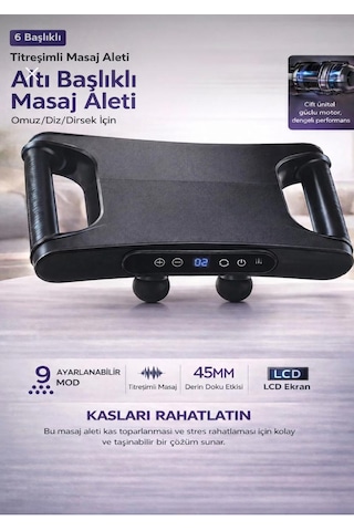 Nivego Yeni Nesil Masaj Tabancası 6 Başlıklı Ayarlanabilir Hız Seviyesi Type-c Şarjlı 1500 Mah Güçlü Kas Siyah