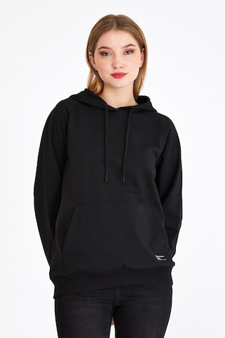 Mmetalic Kadın Siyah Basic Kapüşonlu Regular Fit Rahat Sweatshirt 001