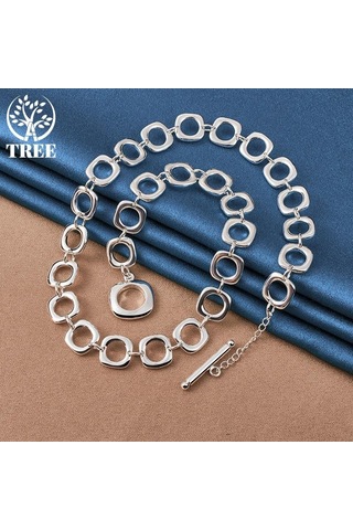 925 Ayar Gümüş Kare Yuvarlak Zincir Kolye Takı