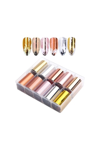 10lu Tırnak Süsleme Folyosu Parlak Gold Bronz Silver Nail Art Transfer Folyo Wnf-08b