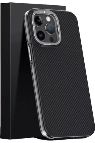 Joko Apple Uyumlu iPhone 15 Pro Kılıf Aramid 600d Kevlar Karbon Fiber Magsafe Kapak - Gri Resimdeki