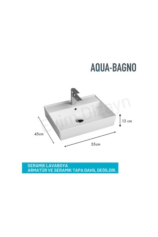 Aqua Bagno Plan Seramik Tezgah Üstü Kare Çanak Lavabo 55 x 45 CM