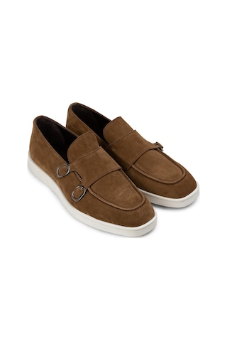 Deery Hakiki Süet Taba Rengi Çift Tokalı Erkek Loafer Ayakkabı - 01966mtbac01 Taba