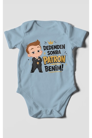 Morivokids Dedemden Sonra Patron Benim Kısa Kollu Bebek Body %100 Pamuk Bebe Mavisi