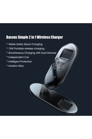 Maiyame Baseus 15w Çiftli Kablosuz Şarj Aleti, Qi Sertifikalı, İphone Ve Android Uyumlu, Bs-w508 Siyah