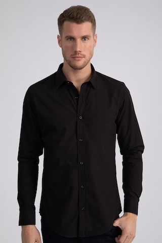 Tudors Slim Fit Dar Kesim Tery Cotton Erkek Gömlek-23404 Siyah