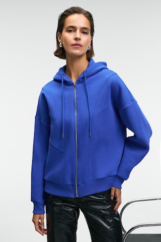 Grımelange VYSELLE Kadın Önü Kesikli Metal Fermuarlı Kapüşonlu Etiket Detaylı Oversize Mavi Sweatshirt
