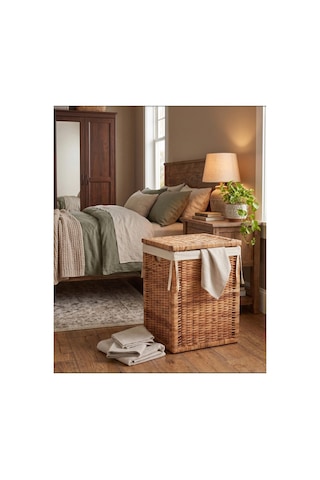 Branas Doğal Rattan Kirli Çamaşır Sepeti 80 Lt Kapaklı Ve Yıkanabilir Astarlı Hasır Sepet 40 X 40 X 57 Cm Bej