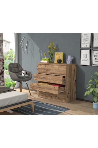 Mbes Mobilya 80'Lik Şifonyer Atlantik Çam 4 Çekmeceli