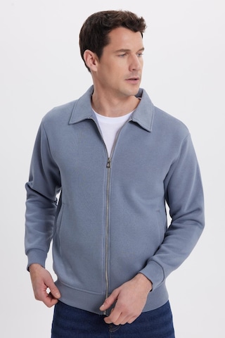 Tudors Unisex Relax Fit Rahat Kesim Pamuklu İç Polarlı Fermuarlı Gri Polo Yaka Flato Cepli Sweatshirt Hırka-41977 Gri