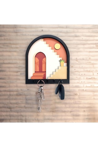 Cajuart Turuncu Soyut Merdiven Tasarım 3d Katmanlı Duvar Askısı Anahtarlık