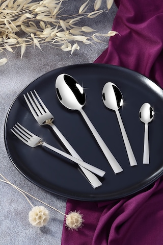 Gökdil Asya Silver 30 Parça 6 Kişilik Sade Çatal & Kaşık Takımı Beyaz