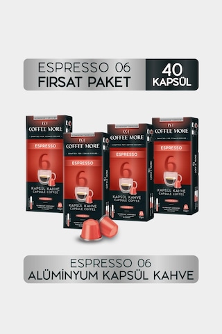 Coffee More 6 Espresso Kapsül Kahve 10 X 4 Paket 40 Adet Nespresso Uyumlu Kapsül Kahve