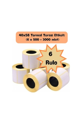 6lı Paket 40x58 Termal Rulo Terazi Etiketi 6 Adet Rulo Diğer