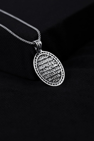 Encili Silver 925 Ayar Gümüş Oval Model Ayetel Kürsi Erkek Kolye