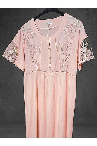 Kısa Kol Dantel Detaylı Kadın Gecelik Somon SOMON