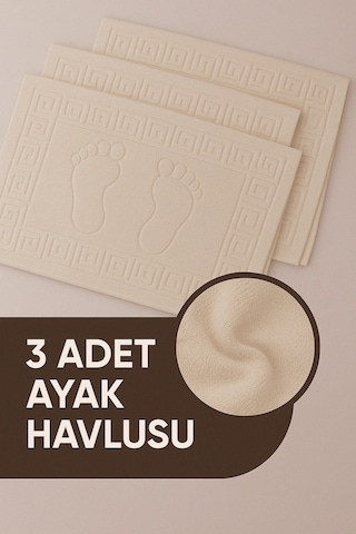 3 Adet %100 Pamuk En Iyi Emici Ayak Havlusu : Konforlu Banyo Paspası 50x70cm Terra Kahve Bej