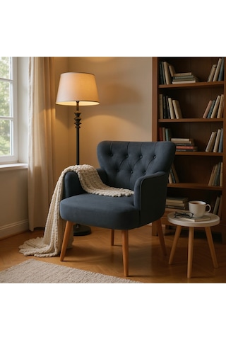 Azra Mobilya Modern Berjer Tekli Koltuk Antrasit Babyface Kumaş, Ceviz Ayak, Salon, Oturma Odası, Balkon İçin Diğer