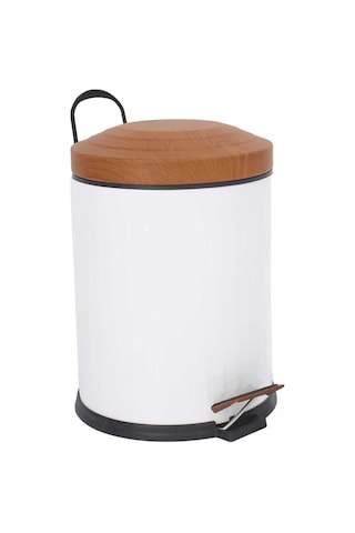 - 16 Lt Ahşap Desen Vintage Serisi Amortisörlü Çöp Kovası - Kutusu, Banyo, Mutfak, Tuvalet, Balkon Beyaz, 5 Litre Siyah
