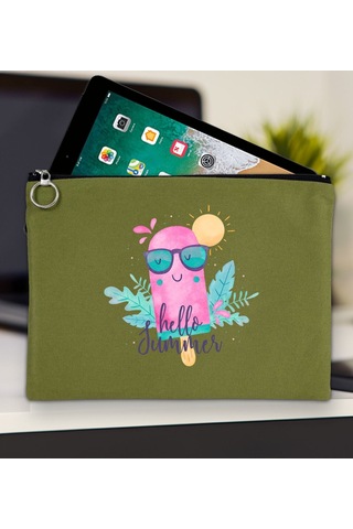 Bk Gift Yaz Temalı-5 Yeşil Tablet Çantası 30x21cm, Apple iPad Uyumlu Çantası, Baskılı Tablet Kılıfı