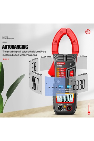 Maiyame Aneng Cm80 Akıllı Tokalı Ampermetre - Otomatik Aralık, 500a Akım, 4000 Sayım, Lcd Işıklı, Ncv Algılama Kırmızı