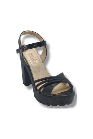 Selfie 4260-26 Rugan Taşlı Çapraz Bant Platform Topuk Fashion Kadın Sandalet 11cm Siyah