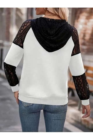 Kadın Uzun Kollu Dantelli Kapşonlu Viskon Iki Iplik Bluz Beyaz