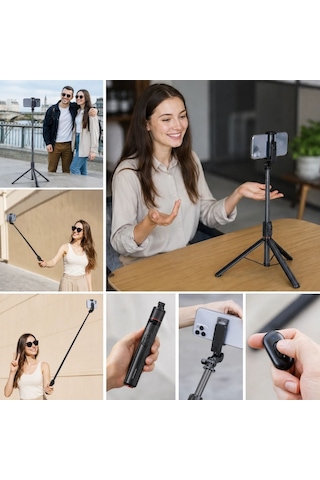 Buffer 130 Cm Uzayabilen Manyetik Kumandalı Tripod Ve Ayarlanabilir Telefon Tutuculu, Alüminyum Gövdeli Selfie Çub