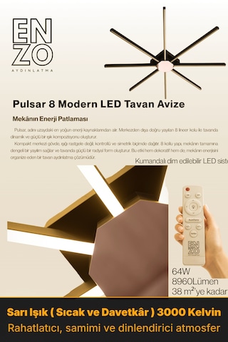 Pulsar Rose Gold Modern Led Tavan Avize - Aşağı Işık Kumandalı Dim Edilebilir Sarı Işık