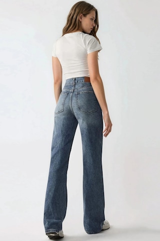 Hiccup Orta Bel Straight Leg Denim Pantolon Orta Mavi Denim