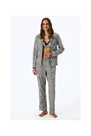 Penti Ekru Noir Garden Leopar Desenli Uzun Kollu Gömlek Pantolon Pijama Takımı Ecru