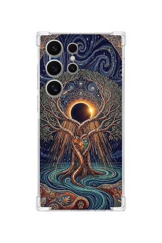 Printify Samsung Galaxy S25ultra İle Uyumlu Simya Serisi Kozmik Denge Tasarımlı Uv Baskılı Köşe Korumalı Antişok Kılıf Şeffaf