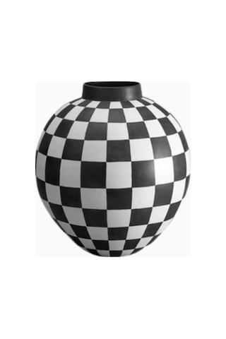 Xlarge Damier Porselen Vazo Beyaz - Siyah